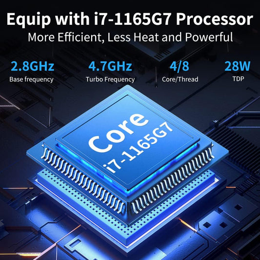 Fanless PC i7, Mini Desktop Computer with Core i7-1165G7, Passive Cooling, Dual Diplay, Wi-Fi 6, VESA, Windows 11 Pro