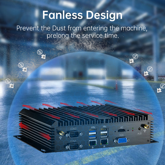 Industrial PC, Fanless Mini Computer with Core i7-1165G7/i7-8550U/i5-8250U/i3-8130U, Dual 2.5G LAN, 6*COM RS232, Support 4G Module/SIM, Wi-Fi 6, 1*HDMI 1*VGA, Windows 11 Pro/Linux/Ubantu