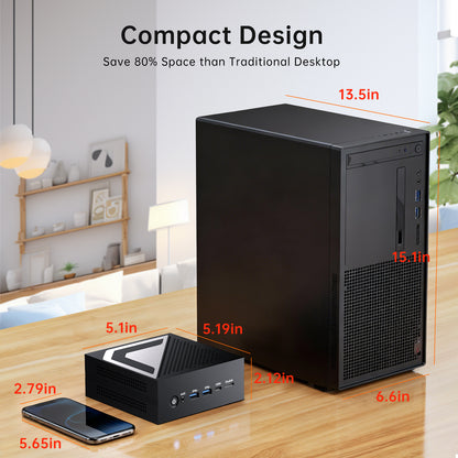 Mini AI PC with Ryzen AI 9 HX 370(12 Cores, Up to 5.1 GHz, Max 80 TOPS), 2 * 2.5G LAN, 1*HD, 1*DP, 1* USB4.0 Triple Display, Wi-Fi 6e, Windows 11 Pro