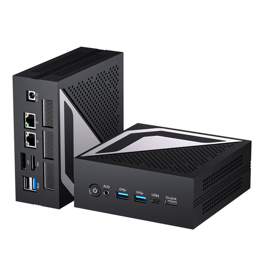 Mini AI PC with Ryzen AI 9 HX 370(12 Cores, Up to 5.1 GHz, Max 80 TOPS), 2 * 2.5G LAN, 1*HD, 1*DP, 1* USB4.0 Triple Display, Wi-Fi 6e, Windows 11 Pro