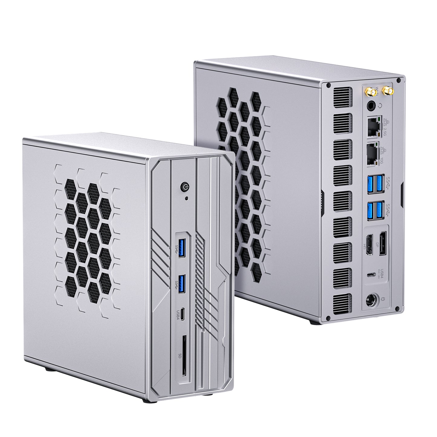 AI Mini PC with Ryzen AI Max+ 395 (16Cores, Upto 5.1GHz), 128GB LPDDR5X RAM Desktop Computer, Dual LAN (2.5GbE + 10GbE), WiFi 7, USB4.0, SD Reader, 4* Display, 8K
