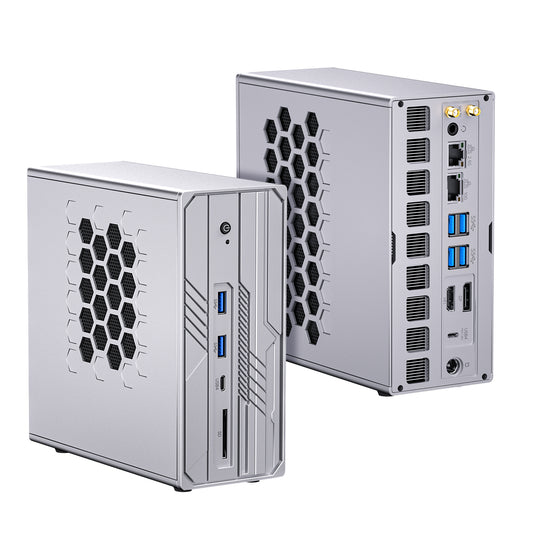 AI Mini PC with Ryzen AI Max+ 395 (16Cores, Upto 5.1GHz), 128GB LPDDR5X RAM Desktop Computer, Dual LAN (2.5GbE + 10GbE), WiFi 7, USB4.0, SD Reader, 4* Display, 8K
