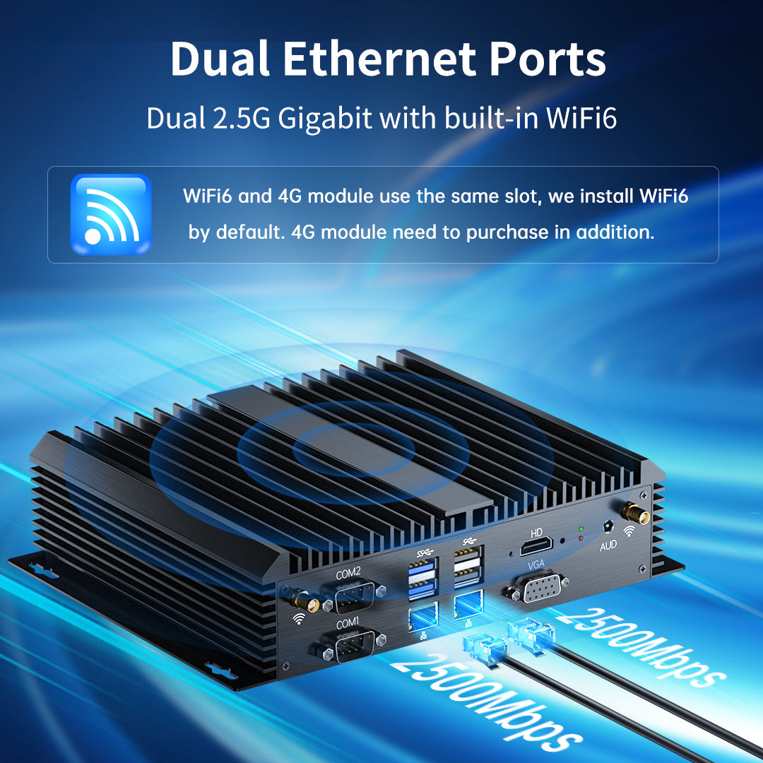 Industrial PC, Fanless Mini Computer with Core i7-1165G7/i7-8550U/i5-8250U/i3-8130U, Dual 2.5G LAN, 6*COM RS232, Support 4G Module/SIM, Wi-Fi 6, 1*HDMI 1*VGA, Windows 11 Pro/Linux/Ubantu