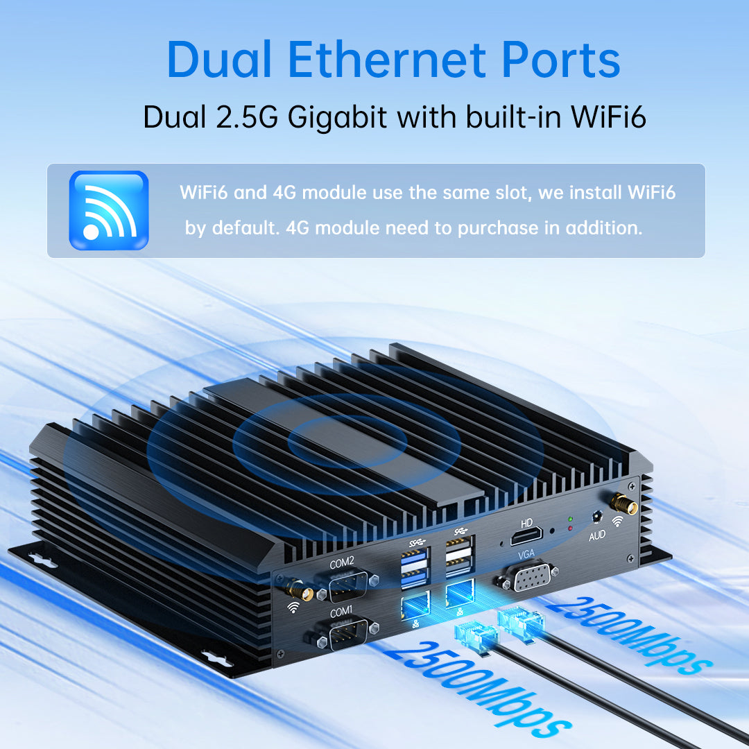 MK800 Industrial PC, Fanless Mini Computer, Dual 2.5G LAN, 6*COM RS232, Wi-Fi 6, WOL/Auto Turn on,1*HDMI 1*VGA, Windows 11 Pro