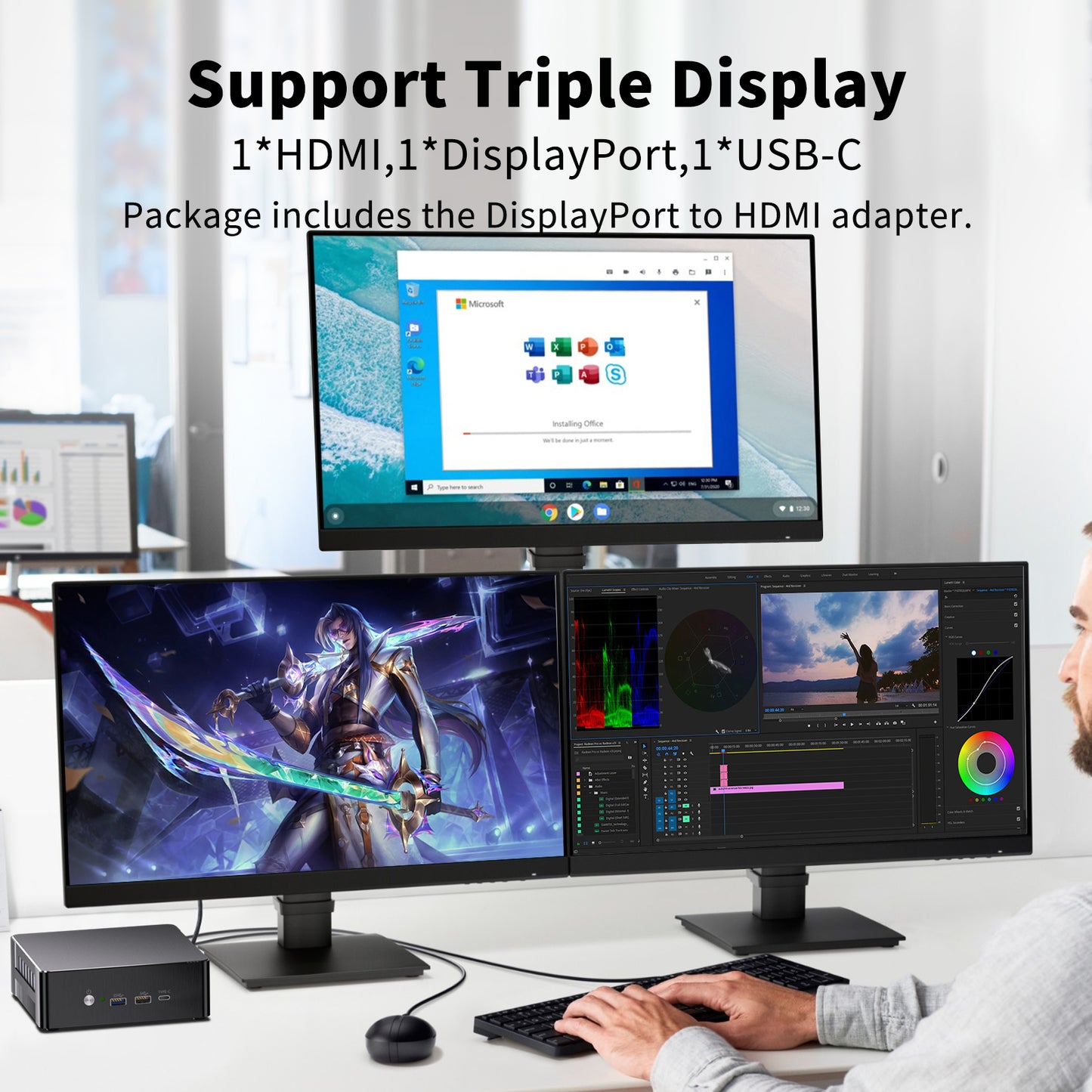 Mini PC with 12th/13th Gen Processor (i5-12450H/i7-12700H/i7-13700H/i9-12900H/i9-13900H)Desktop Computer, Triple Display, 2.5G LAN, WiFi 6e, VESA, Windows 11 Pro