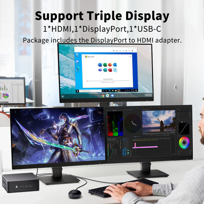 Mini PC with 12th/13th Gen Processor (i5-12450H/i7-12700H/i7-13700H/i9-12900H/i9-13900H)Desktop Computer, Triple Display, 2.5G LAN, WiFi 6e, VESA, Windows 11 Pro