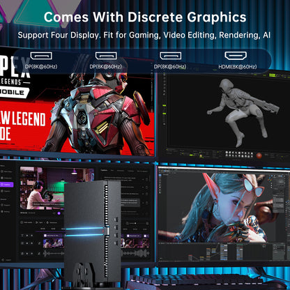 MV300 Mini PC, Micro Desktop Computer, WiFi 6E, 4* Display (HD /DP), 8K, Optical, Dual LAN, Fit for Gaming / Video Editing