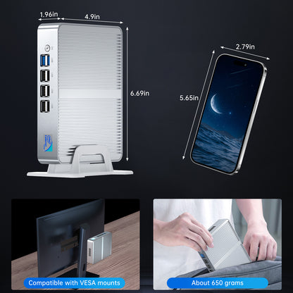 Fanless Mini PC, Desktop Computer 4-Core 12th Gen N100 Up to 3.4GHz, Windows 11 Pro, 16G DDR4, 1T NVME SSD, Dual Gigabit Ethernet, Triple Display, DP/2xHDMI 4K@60Hz, WiFi6, BT5.1, HTPC