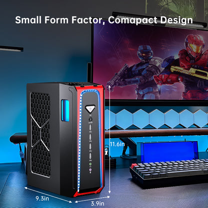 Mini Gaming PC Liquid Cooling, 14th Gen Core i9-14900F with DDR5 RAM PCIE4.0 SSD Desktop Computer, RTX4070 12G, 8K, 1*HDMI, 3*DisplayPort, Optical, WiFi 6e, Windows 11 Pro