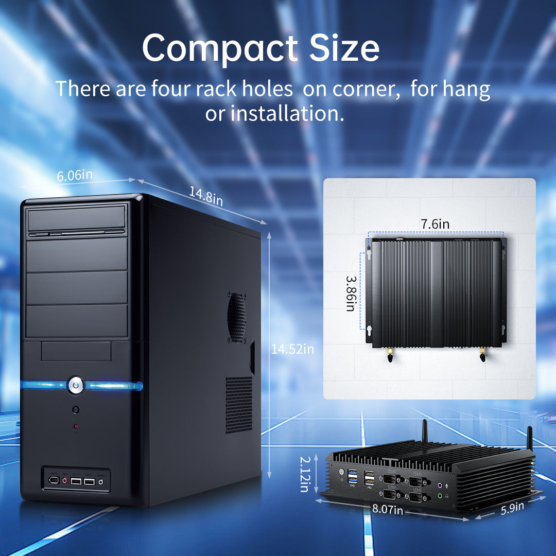 Industrial PC, Fanless Mini Computer with Core i7-1165G7/i7-8550U/i5-8250U/i3-8130U, Dual 2.5G LAN, 6*COM RS232, Support 4G Module/SIM, Wi-Fi 6, 1*HDMI 1*VGA, Windows 11 Pro/Linux/Ubantu