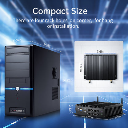 Industrial PC, Fanless Mini Computer with Core i7-1165G7/i7-8550U/i5-8250U/i3-8130U, Dual 2.5G LAN, 6*COM RS232, Support 4G Module/SIM, Wi-Fi 6, 1*HDMI 1*VGA, Windows 11 Pro/Linux/Ubantu