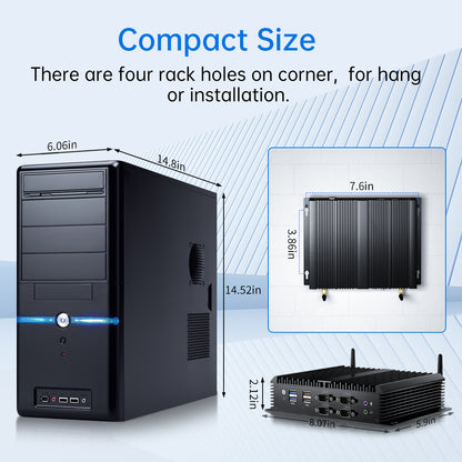 MK800 Industrial PC, Fanless Mini Computer, Dual 2.5G LAN, 6*COM RS232, Wi-Fi 6, WOL/Auto Turn on,1*HDMI 1*VGA, Windows 11 Pro