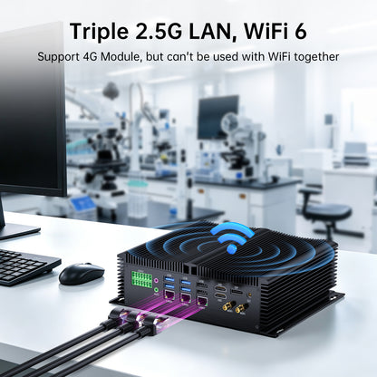 Fanless Industrial PC GK9000, Mini Desktop Computer, COM R232/ 422/485, Triple 2.5G LAN, GPIO, 4K, Wi-Fi, WOL Support, Wide Voltage, 2*HDMI, 1*DP, Windows 11 Pro