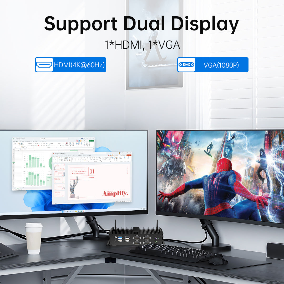 MK800 Industrial PC, Fanless Mini Computer, Dual 2.5G LAN, 6*COM RS232, Wi-Fi 6, WOL/Auto Turn on,1*HDMI 1*VGA, Windows 11 Pro