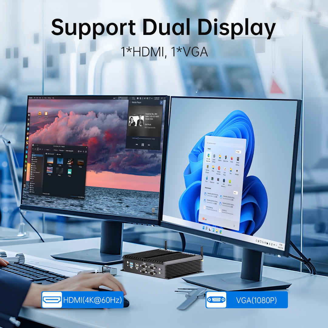 Industrial PC, Fanless Mini Computer with Core i7-1165G7/i7-8550U/i5-8250U/i3-8130U, Dual 2.5G LAN, 6*COM RS232, Support 4G Module/SIM, Wi-Fi 6, 1*HDMI 1*VGA, Windows 11 Pro/Linux/Ubantu