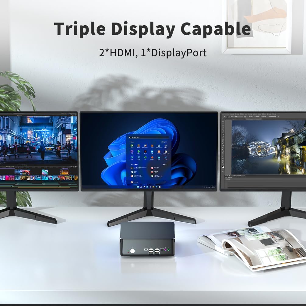 Mini PC i9, Desktop Computer with Core i9-9880H (Upto 4.8GHz), 2*HDMI, 1*DP, Dual 2.5G LAN, Optical, Wi-Fi 6E, Windows 11 Pro（COP）