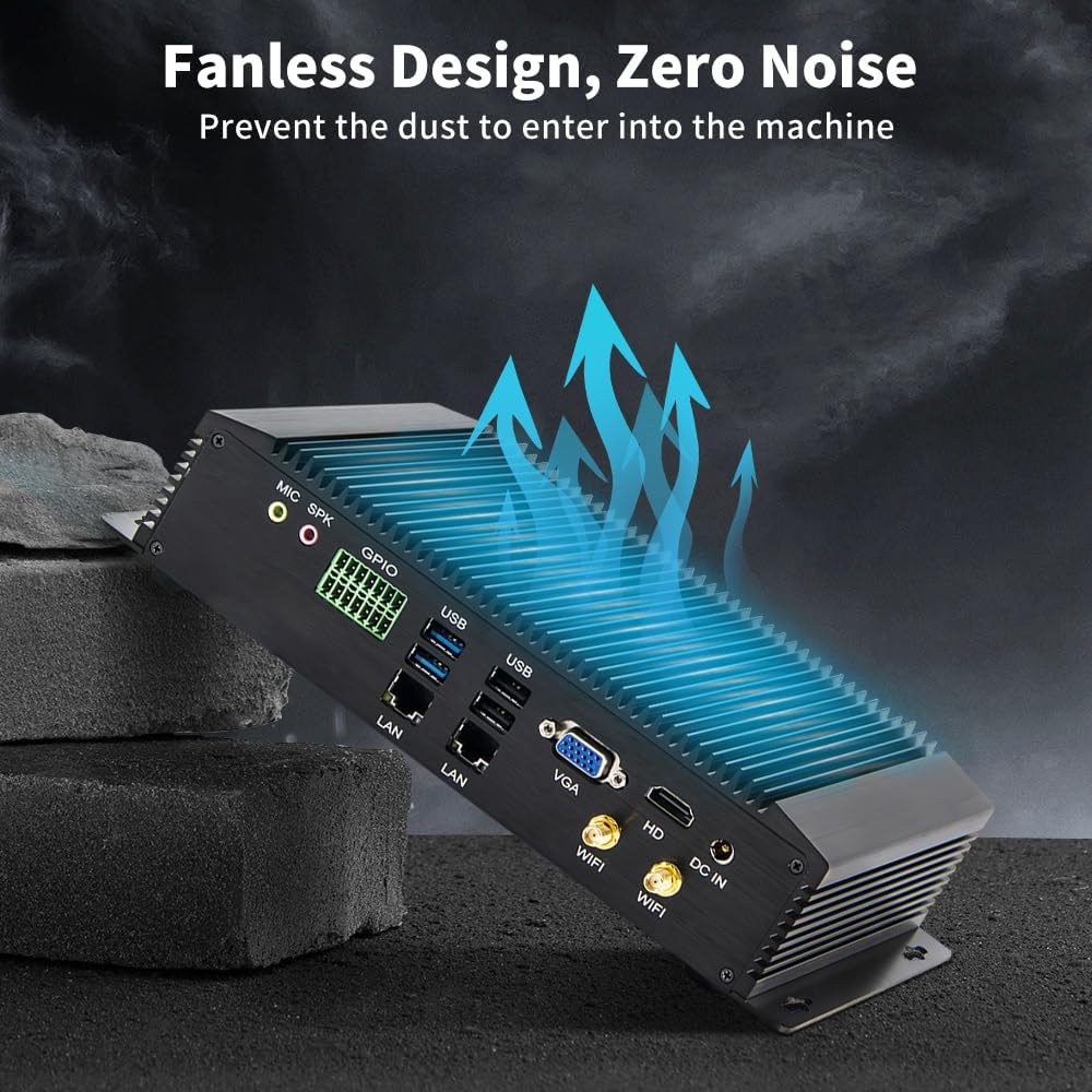 Fanless Industrial PC, Mini Desktop Computer with Core i5 / i7, 6xCOM R232/ 422/485, Dual LAN, GPIO, Wi-Fi, HDMI, VGA, Windows 11 Pro