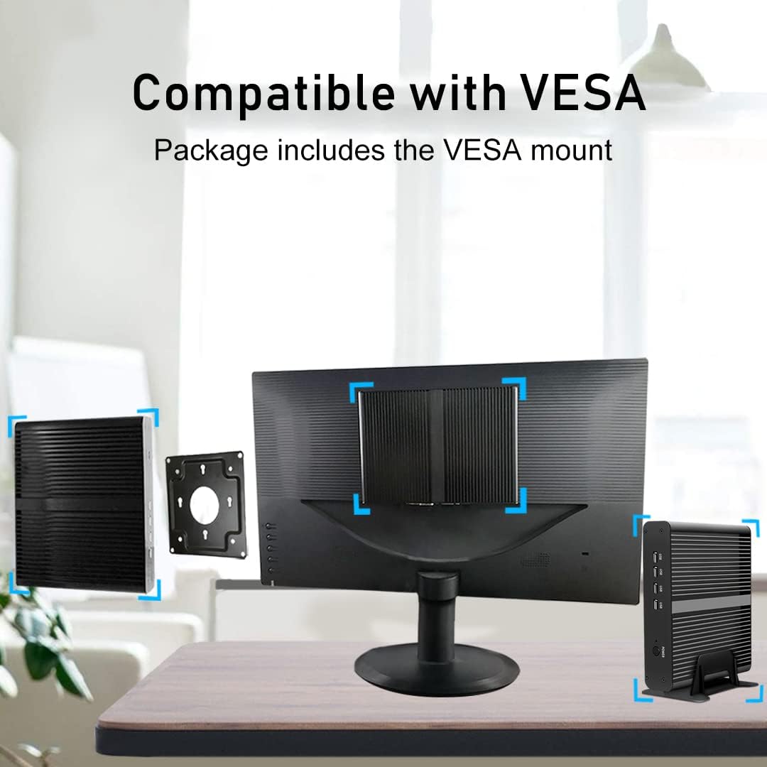 Fanless PC i7, Mini Desktop Computer with Core i7-1165G7, Passive Cooling, Dual Diplay, Wi-Fi 6, VESA, Windows 11 Pro