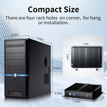 Lüfterloser Industrie-PC, Mini-Computer mit Core i3-5005U/ i5-4200U/ i7-5500U, Dual-NIC, 2/4*COM RS232, Wi-Fi, 1*HDMI 1*VGA, Windows 10 Pro 