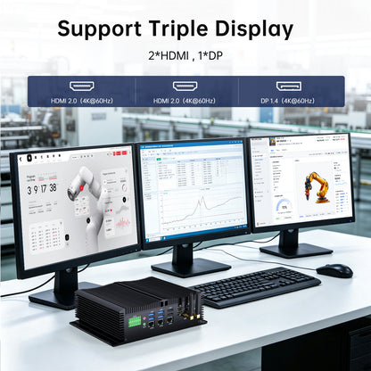 Fanless Industrial PC GK9000, Mini Desktop Computer, COM R232/ 422/485, Triple 2.5G LAN, GPIO, 4K, Wi-Fi, WOL Support, Wide Voltage, 2*HDMI, 1*DP, Windows 11 Pro