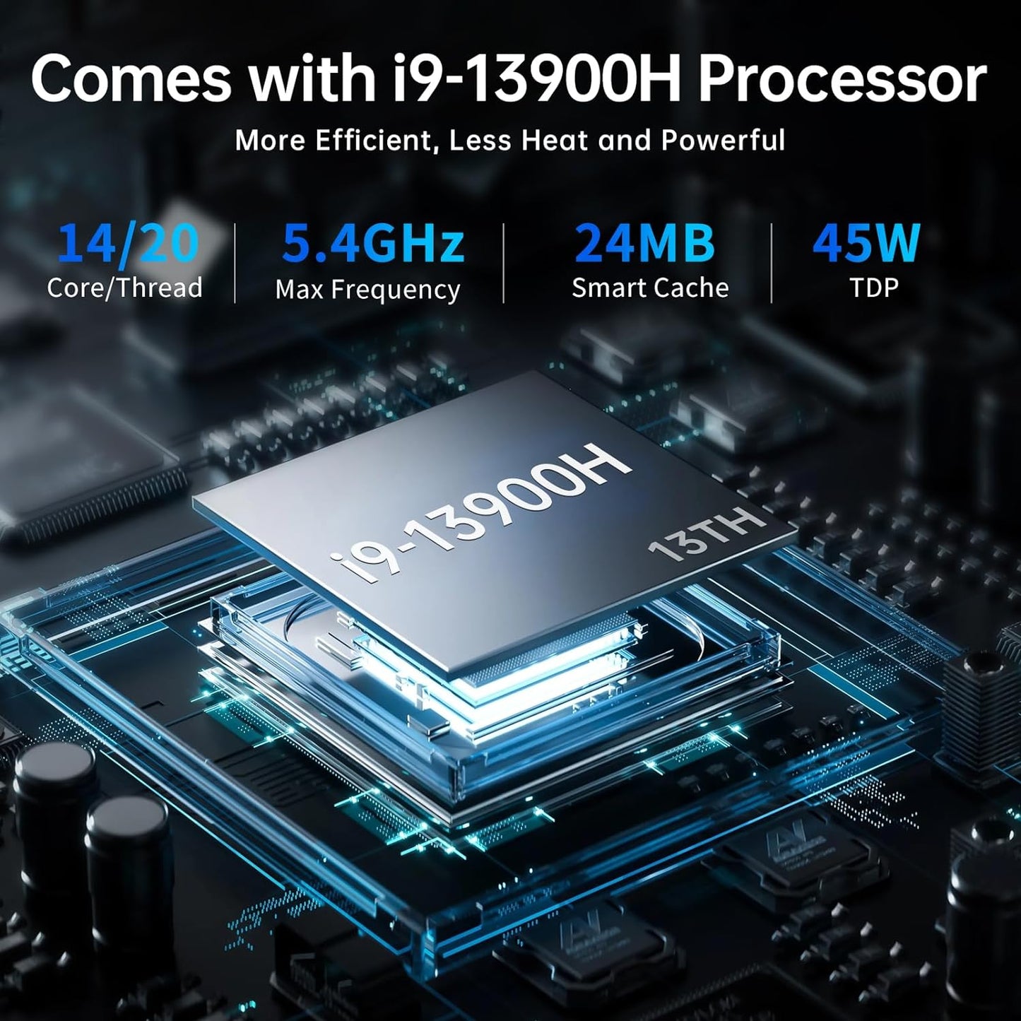 Mini PC i9, Core i9-13900H Desktop Computer (14 Cores 20 Thread, Upto 5.4GHz), 2.5G LAN, Wi-Fi 6E, Triple Display, VESA, Windows 11 Pro（COP）