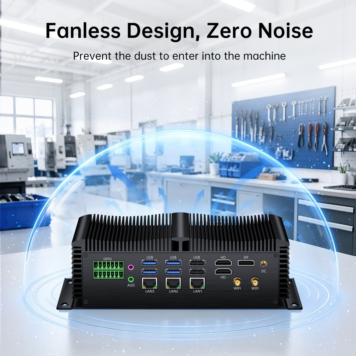 Fanless Industrial PC GK9000, Mini Desktop Computer, COM R232/ 422/485, Triple 2.5G LAN, GPIO, 4K, Wi-Fi, WOL Support, Wide Voltage, 2*HDMI, 1*DP, Windows 11 Pro