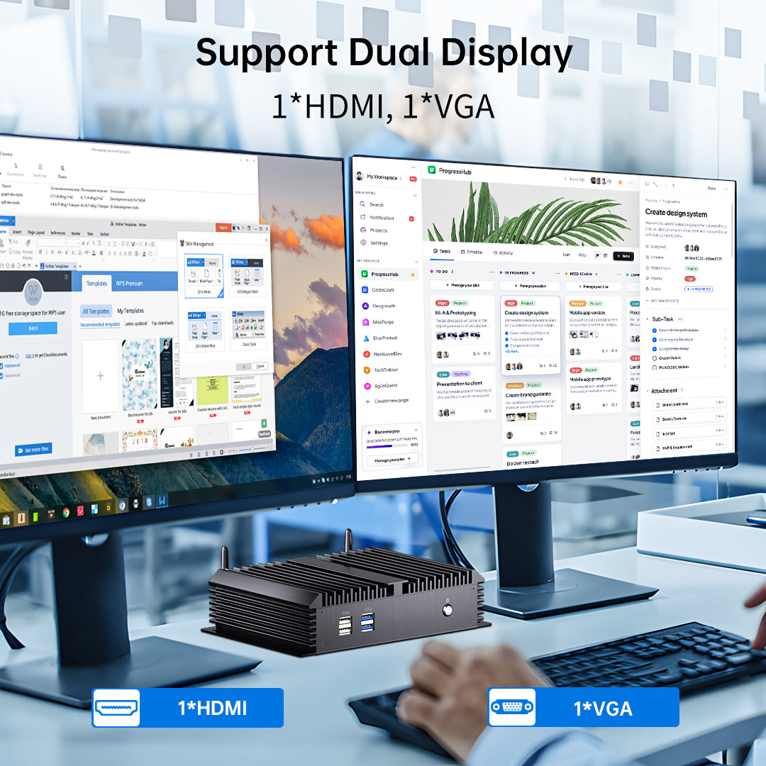 Fanless Industrial PC, Mini Computer with Core i3-5005U/ i5-4200U/ i7-5500U, Dual NIC, 2/4*COM RS232, Wi-Fi, 1*HDMI 1*VGA, Windows 10 Pro