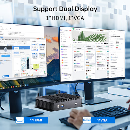 Fanless Industrial PC, Mini Computer with Core i3-5005U/ i5-4200U/ i7-5500U, Dual NIC, 2/4*COM RS232, Wi-Fi, 1*HDMI 1*VGA, Windows 10 Pro