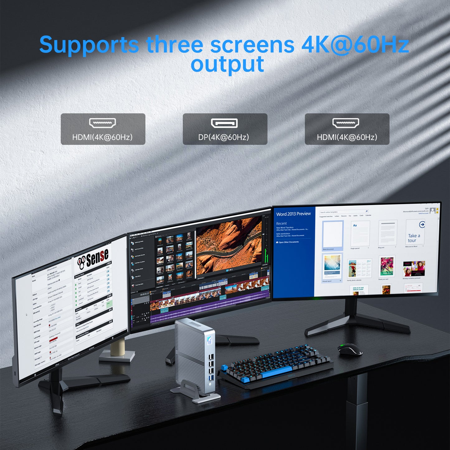 Fanless Mini PC, Desktop Computer 4-Core 12th Gen N100 Up to 3.4GHz, Windows 11 Pro, 16G DDR4, 1T NVME SSD, Dual Gigabit Ethernet, Triple Display, DP/2xHDMI 4K@60Hz, WiFi6, BT5.1, HTPC