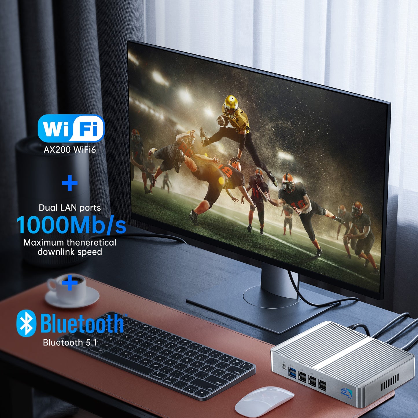 Fanless Mini PC, Desktop Computer 4-Core 12th Gen N100 Up to 3.4GHz, Windows 11 Pro, 16G DDR4, 1T NVME SSD, Dual Gigabit Ethernet, Triple Display, DP/2xHDMI 4K@60Hz, WiFi6, BT5.1, HTPC