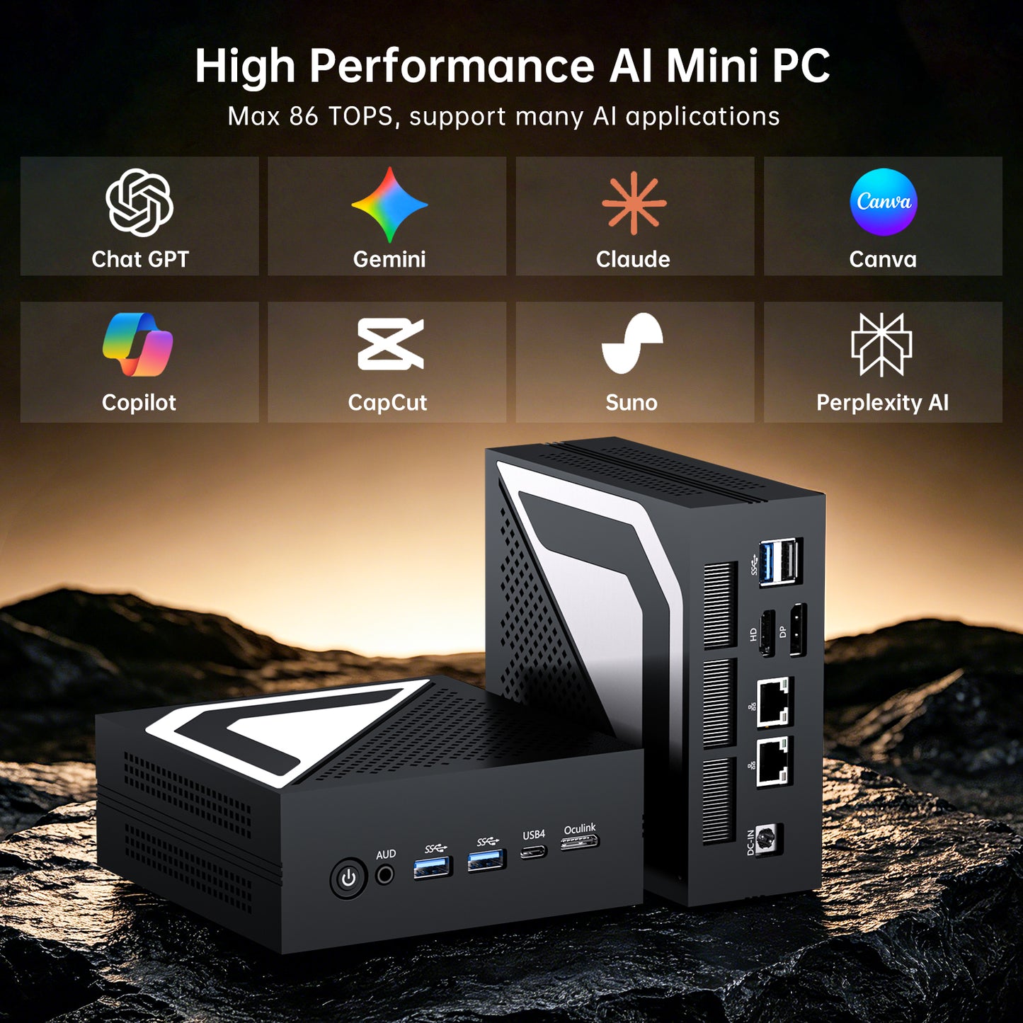 Mini AI PC with Ryzen AI 9 HX 470(12 Cores, Up to 5.2 GHz, Max 86 TOPS), 2 * 2.5G LAN, 1*HD, 1*DP, 1* USB4.0 Triple Display, Wi-Fi 6e, Windows 11 Pro