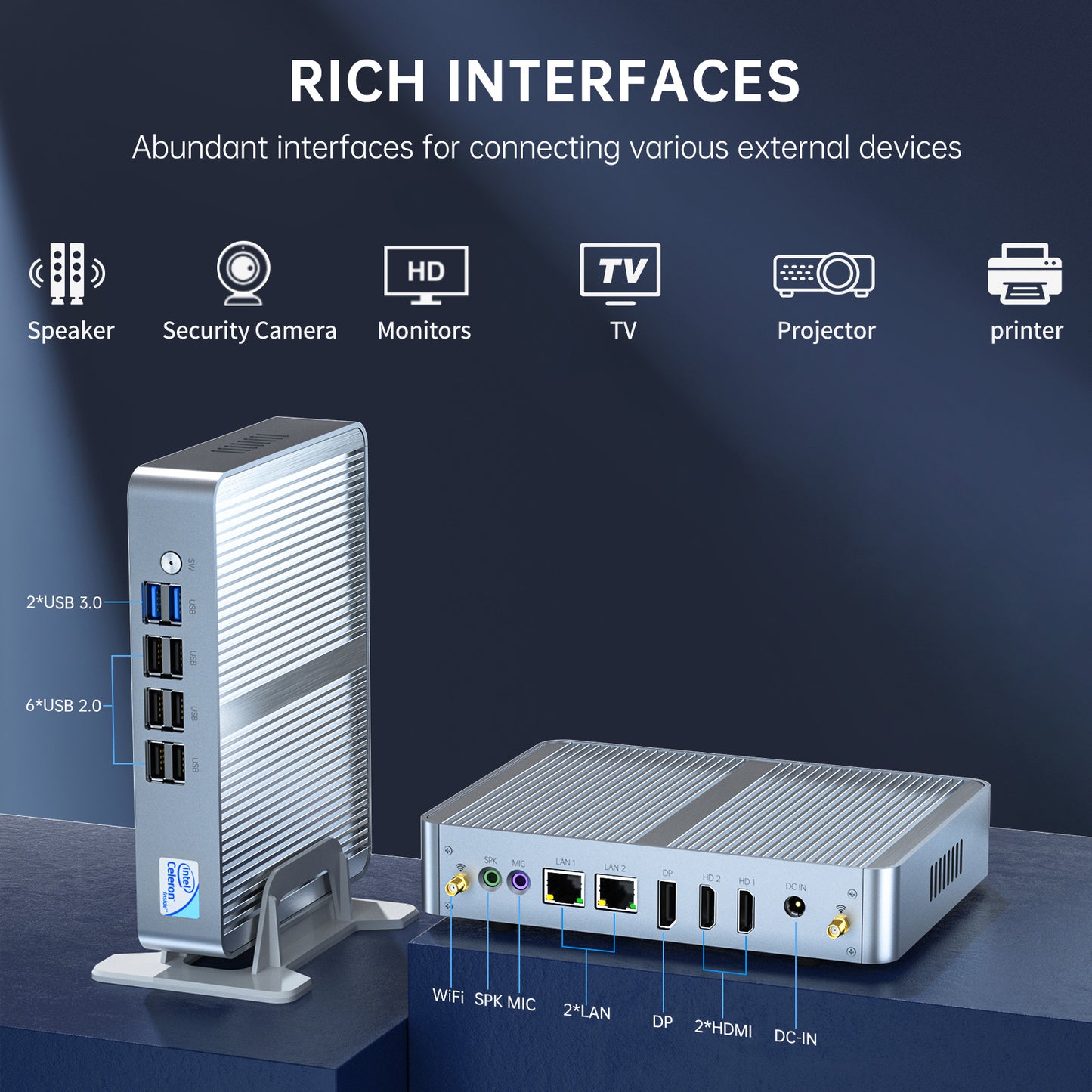 Fanless Mini PC, Desktop Computer 4-Core 12th Gen N100 Up to 3.4GHz, Windows 11 Pro, 16G DDR4, 1T NVME SSD, Dual Gigabit Ethernet, Triple Display, DP/2xHDMI 4K@60Hz, WiFi6, BT5.1, HTPC