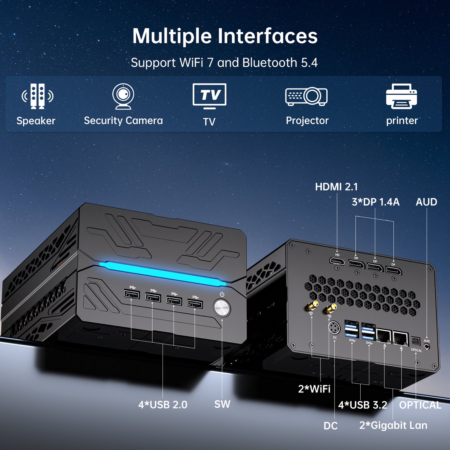 Mini AI PC - 14th Gen Intel Core i9-14900F 24-Core Processor, GeForce RTX 50 Serial Graphics, 8K, WiFi 6e, 4* Display, Windows 11 Pro