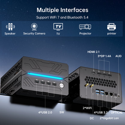 Mini AI PC - 14th Gen Intel Core i9-14900F 24-Core Processor, GeForce RTX 50 Serial Graphics, 8K, WiFi 6e, 4* Display, Windows 11 Pro